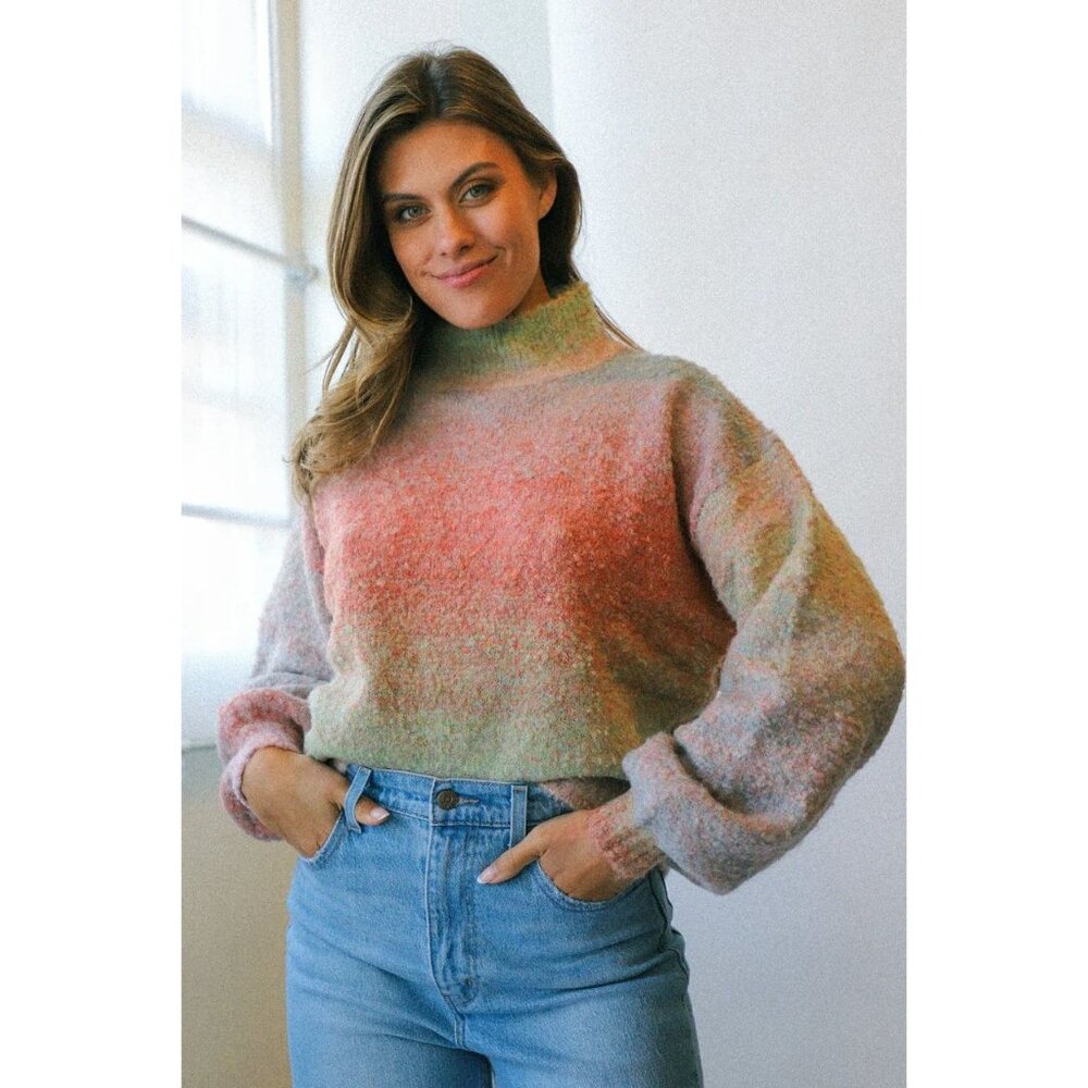 RVCA Dream Cycle Ombre Striped Knit Womens Medium Turtleneck Sweater Multicolor